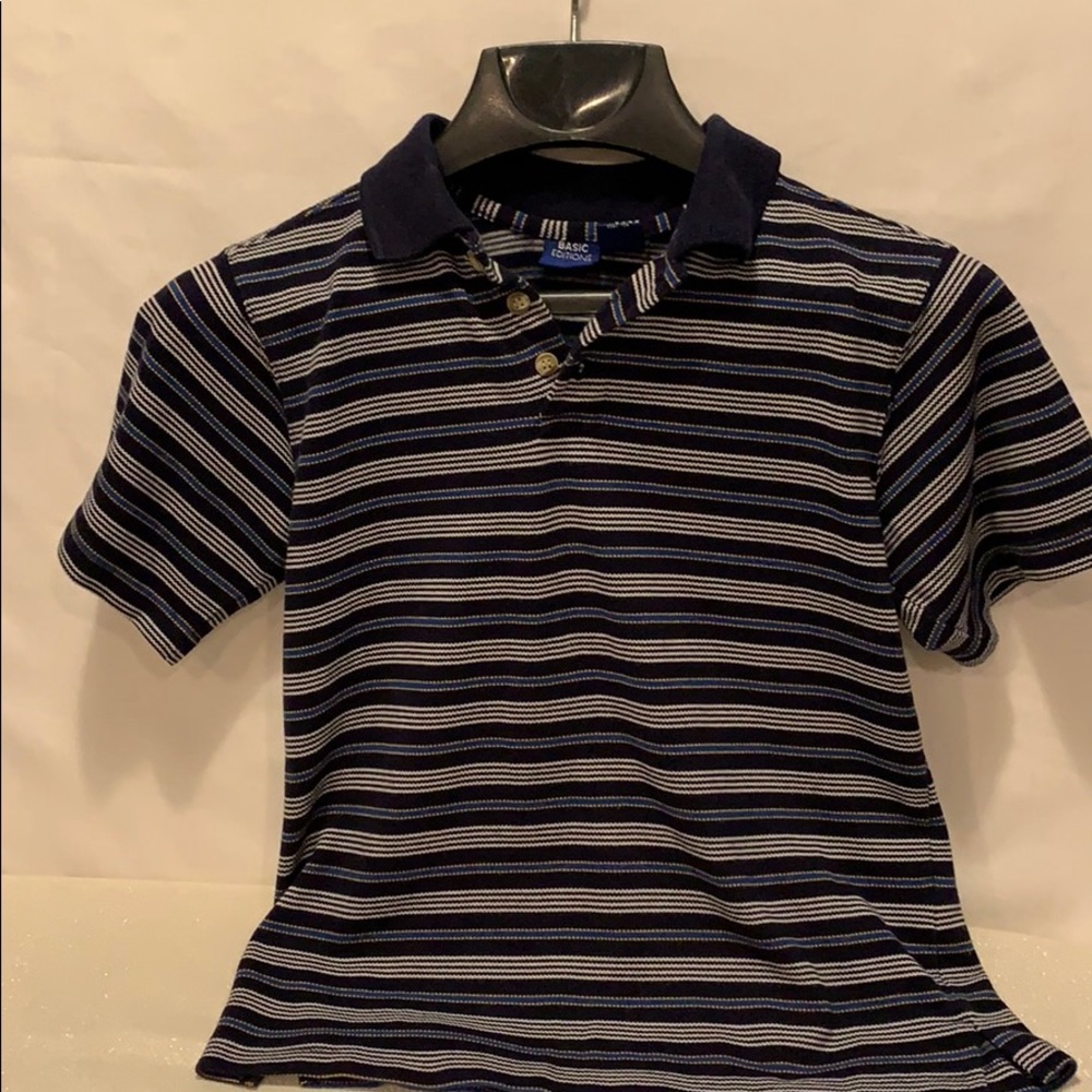 Basic Editions Striped Blue Polo Shirt